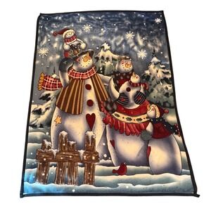 Unbranded Snowman Family Fleece Blanket Unisex OS Blue Excellent Holiday Decor